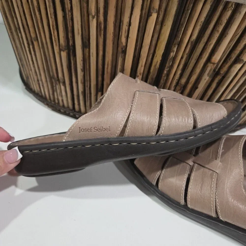Josef Seibel Eliza Womens 11 mens 9 Light Tan Leather Sandals Slides EUC Shoe 4